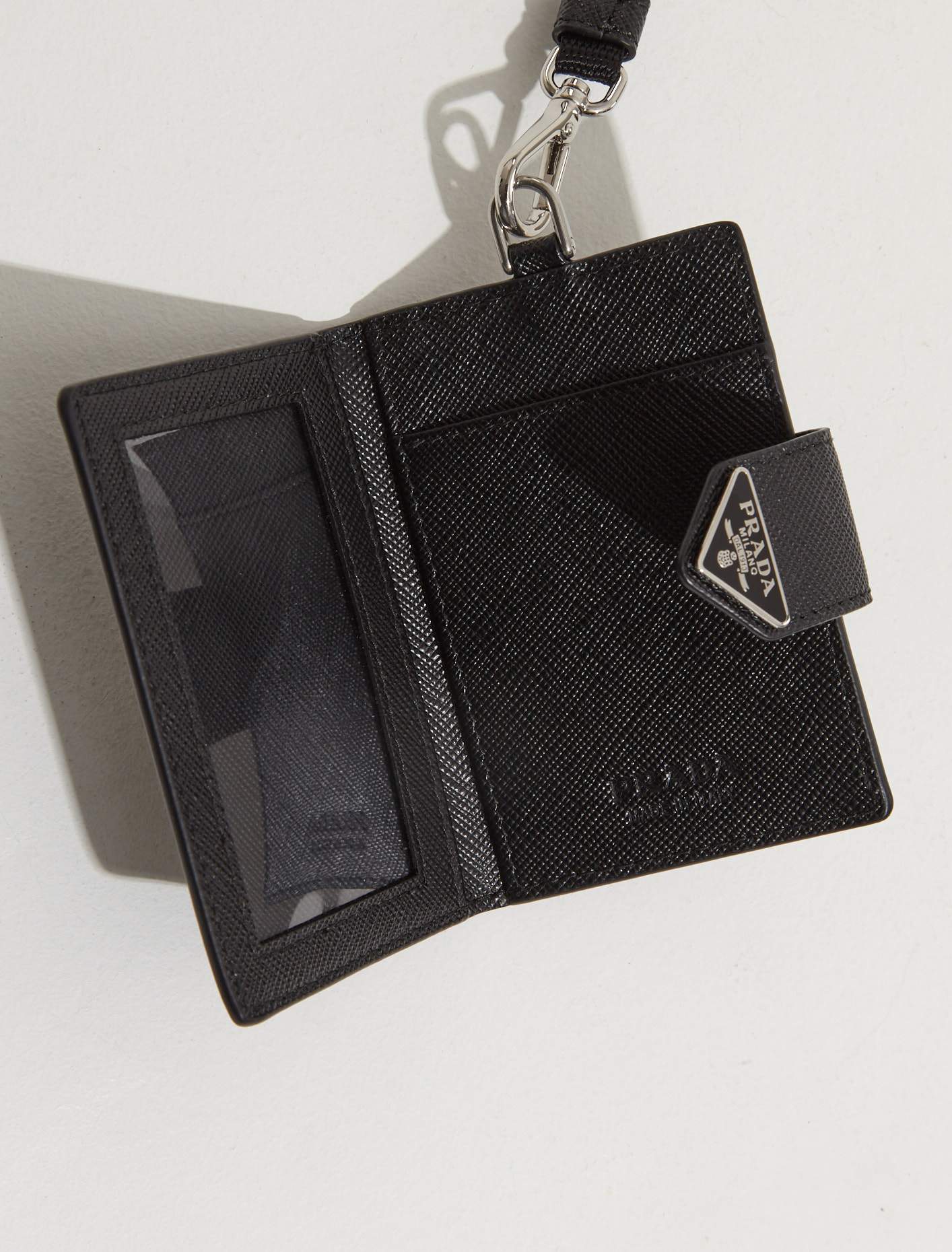 Saffiano Card Holder with Strap in Black