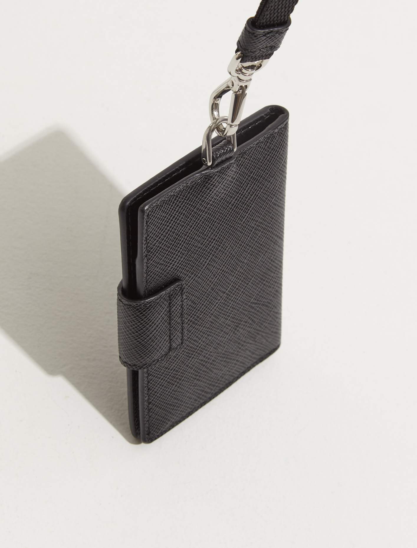 Saffiano Card Holder with Strap in Black