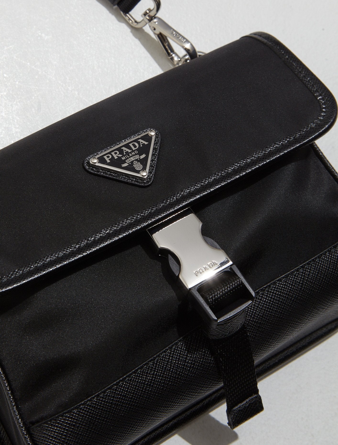 Re-Nylon and Saffiano Leather Smartphone Case in Black