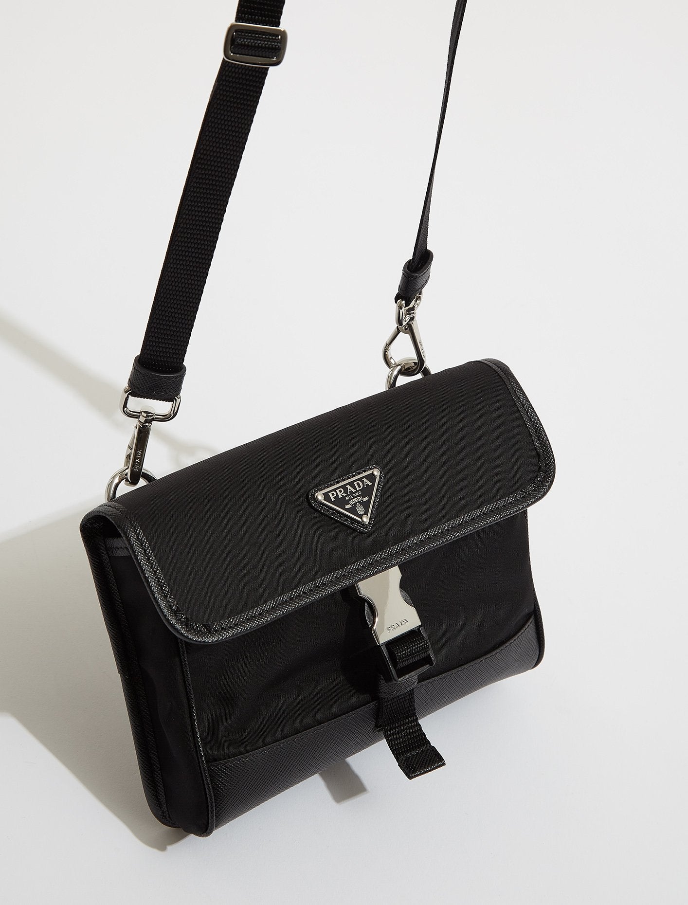 Re-Nylon and Saffiano Leather Smartphone Case in Black