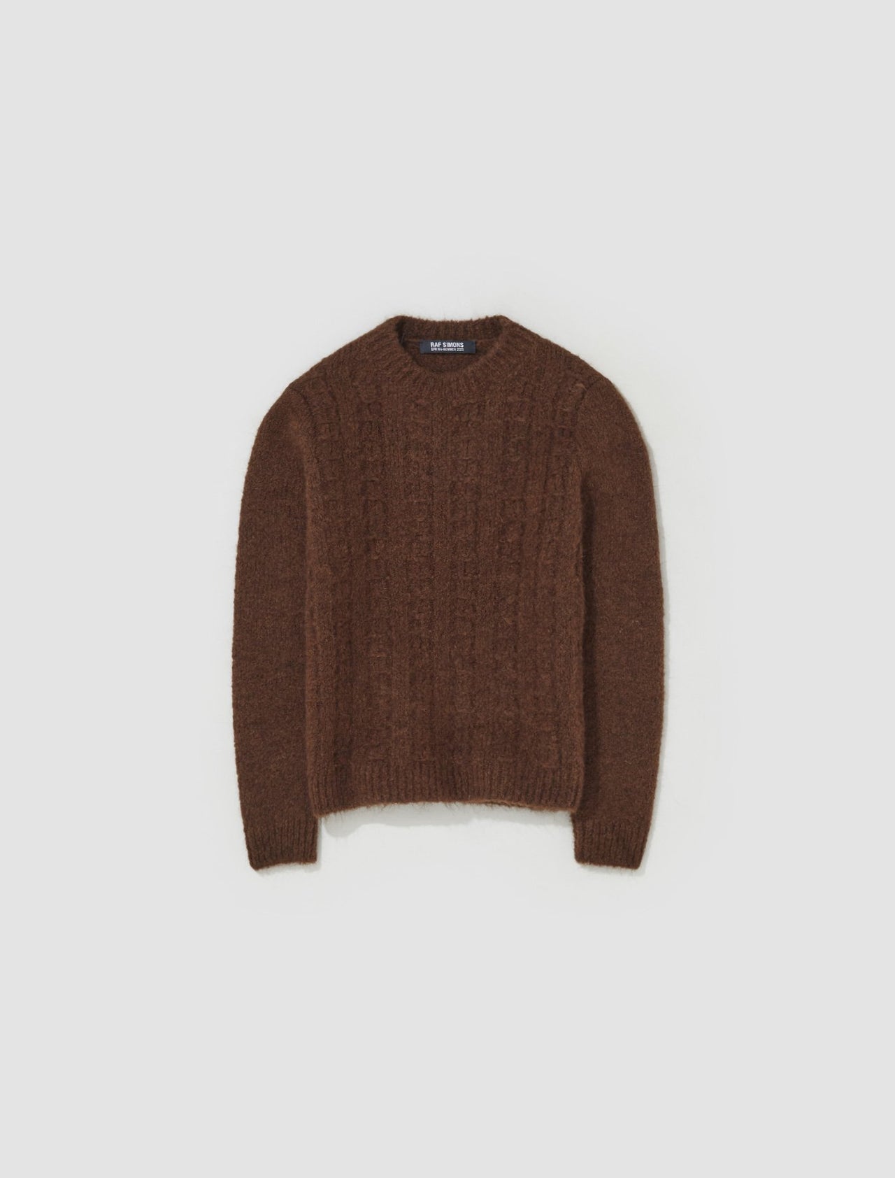 Small Fit Cable Knit Crewneck Sweater in Dark Brown