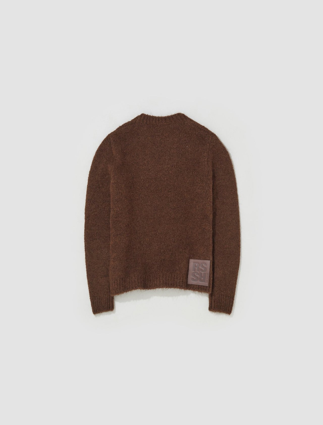 Small Fit Cable Knit Crewneck Sweater in Dark Brown