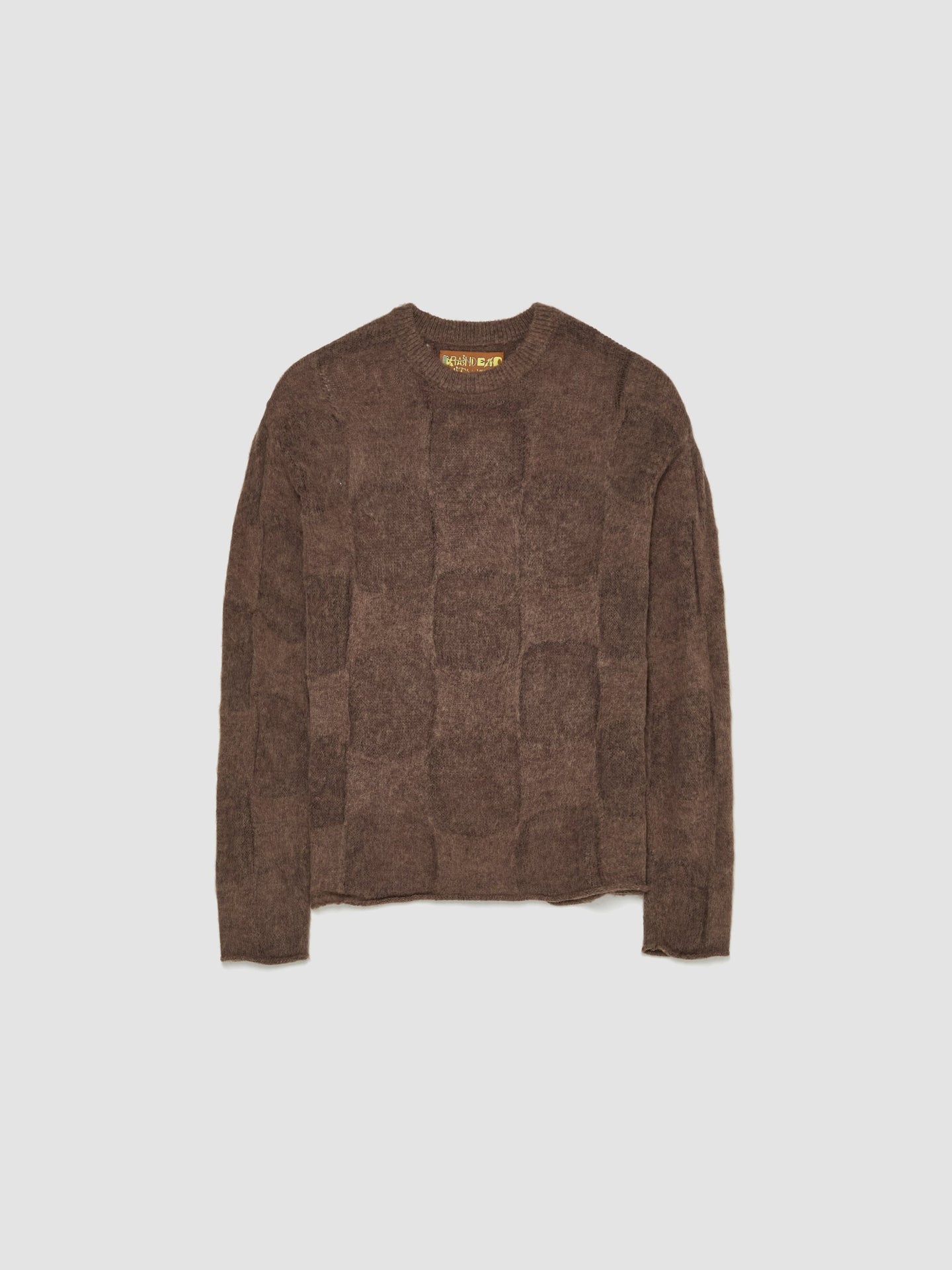 Fuzzy Threadbare Warped Check Sweater in Brown