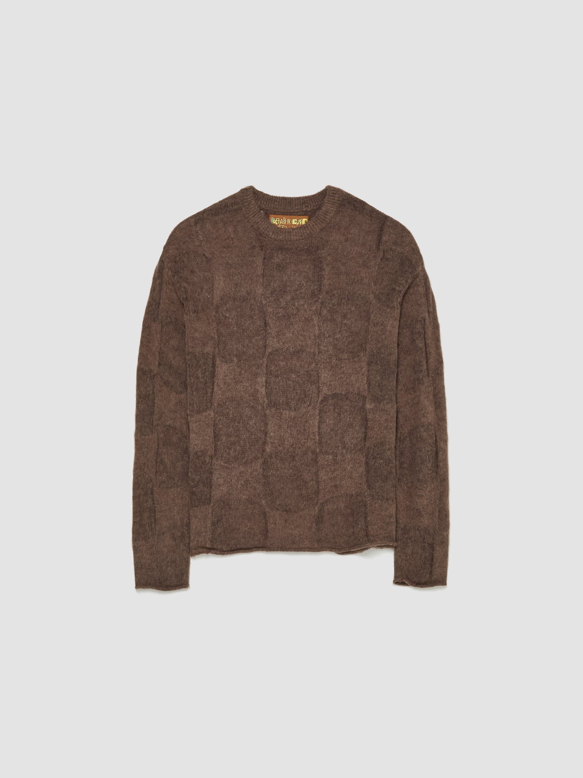 Fuzzy Threadbare Warped Check Sweater in Brown