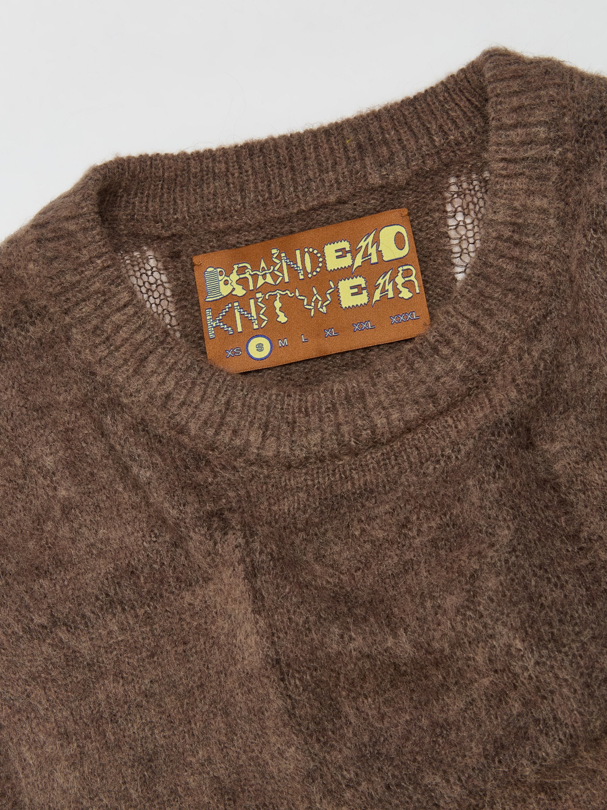 Fuzzy Threadbare Warped Check Sweater in Brown