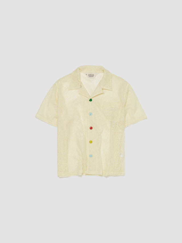Engineered Mesh Short Sleeve Button Up in Natural