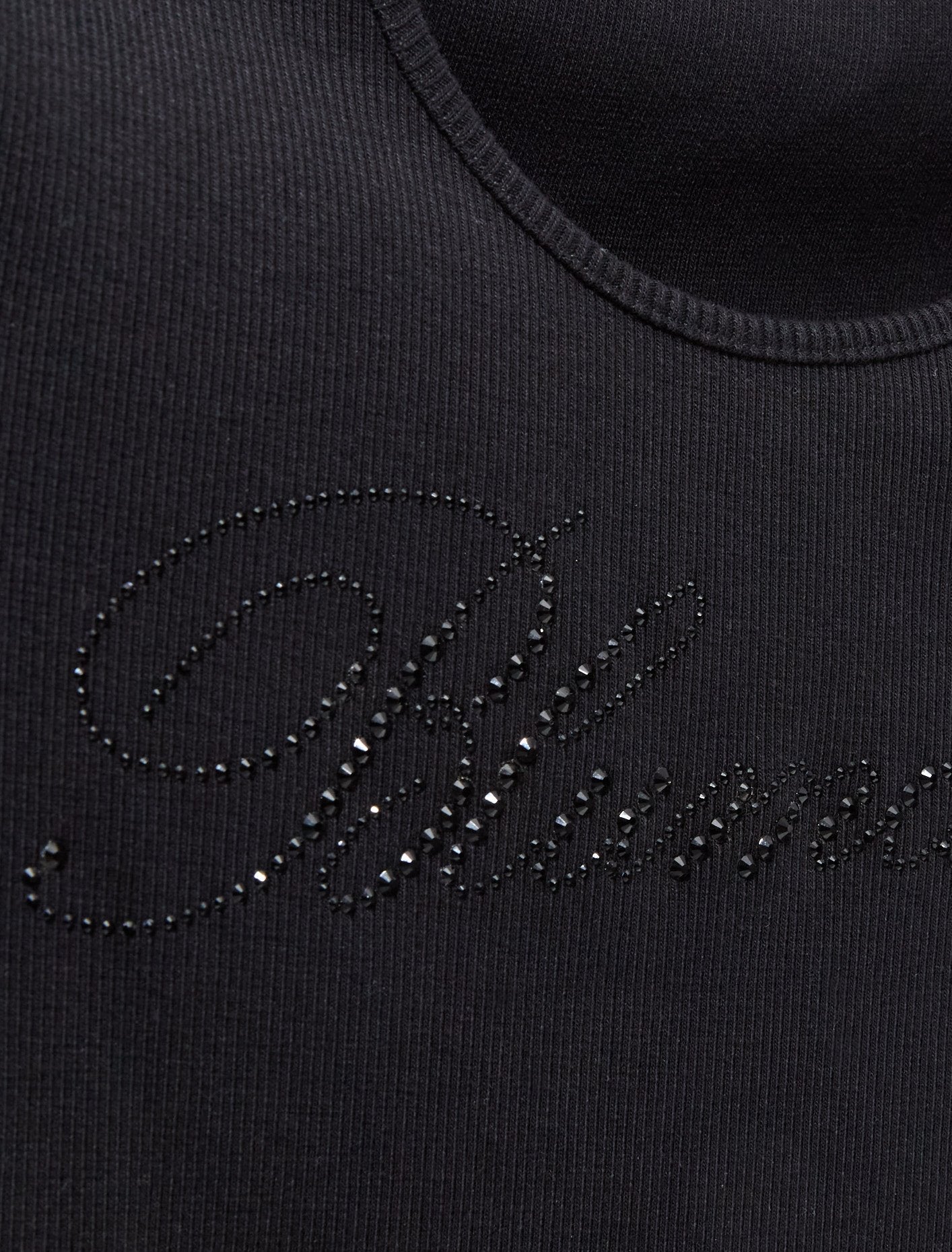 Rib Knit Crystal T-Shirt in Black
