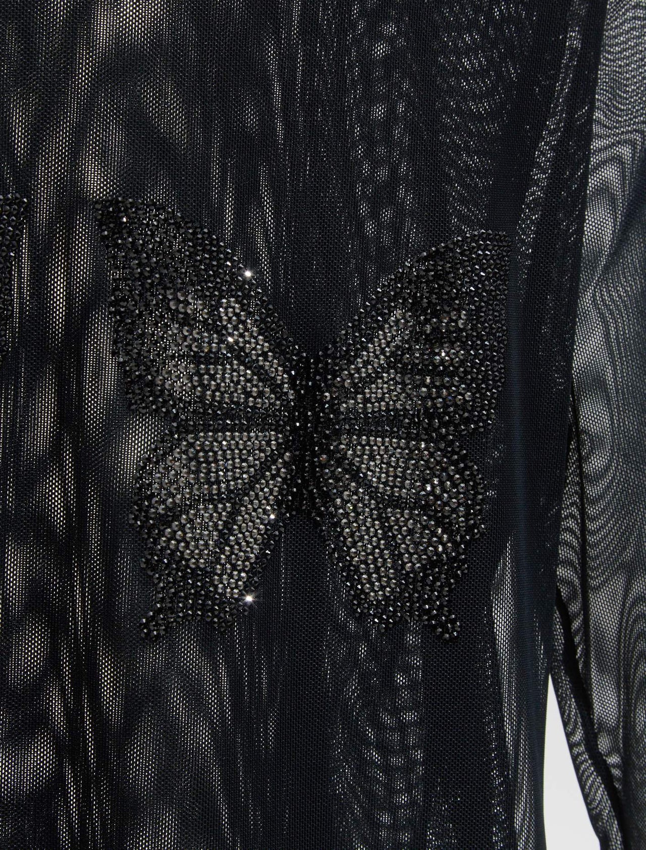 Tulle T-Shirt with Butterfly Rhinestone Embroidery in Black