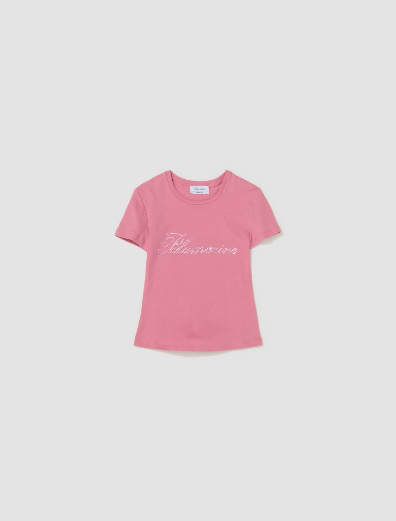 T-Shirt with Embroidery Rhinestone Logo in Pink