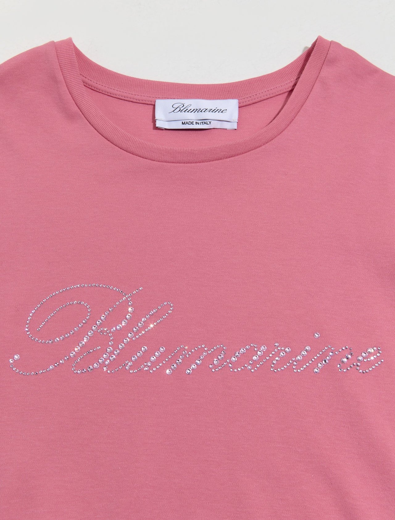 T-Shirt with Embroidery Rhinestone Logo in Pink