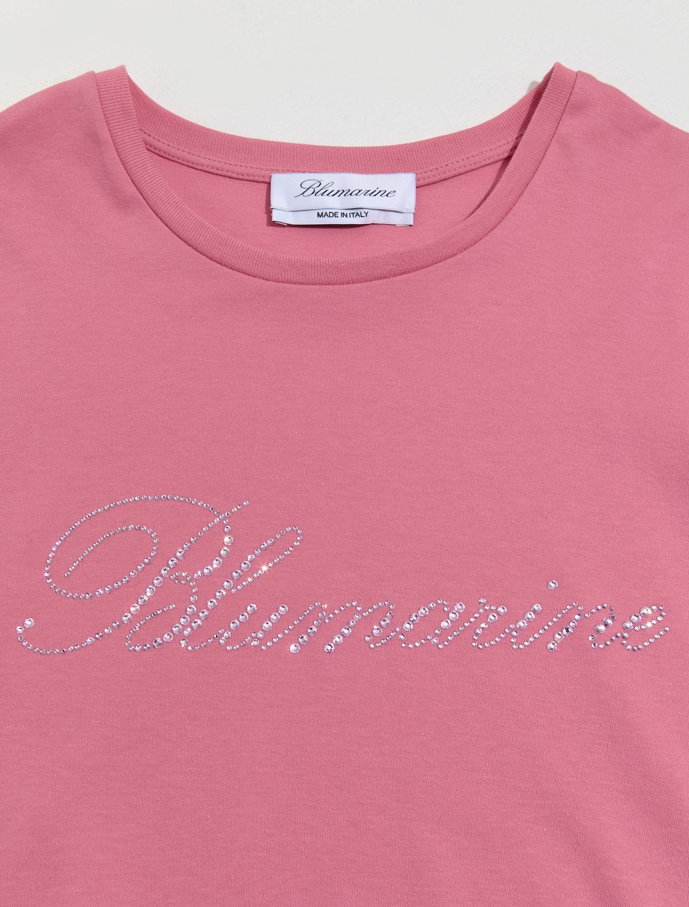 T-Shirt with Embroidery Rhinestone Logo in Pink