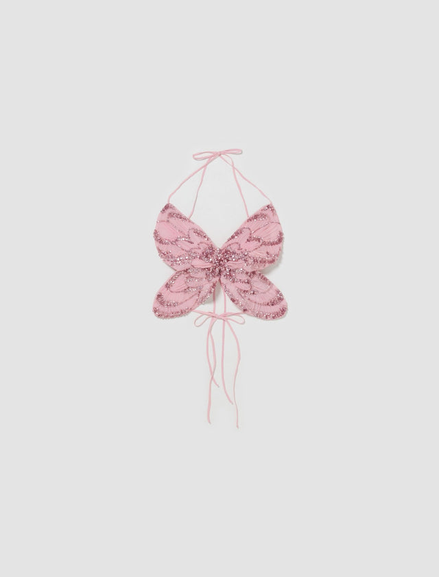 Sequin-Embroidered Butterfly Top in Pink