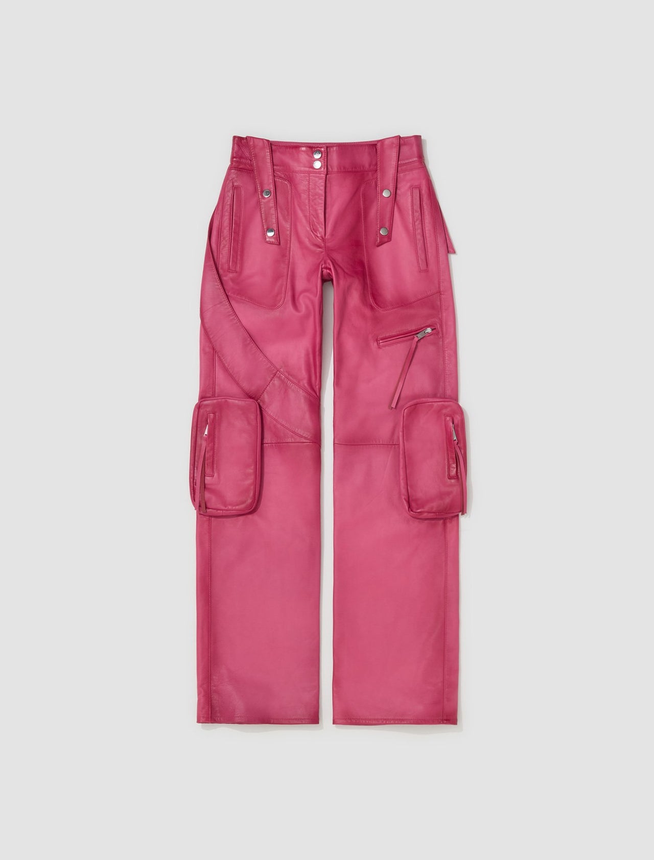 Leather Cargo Pants in Fuxia