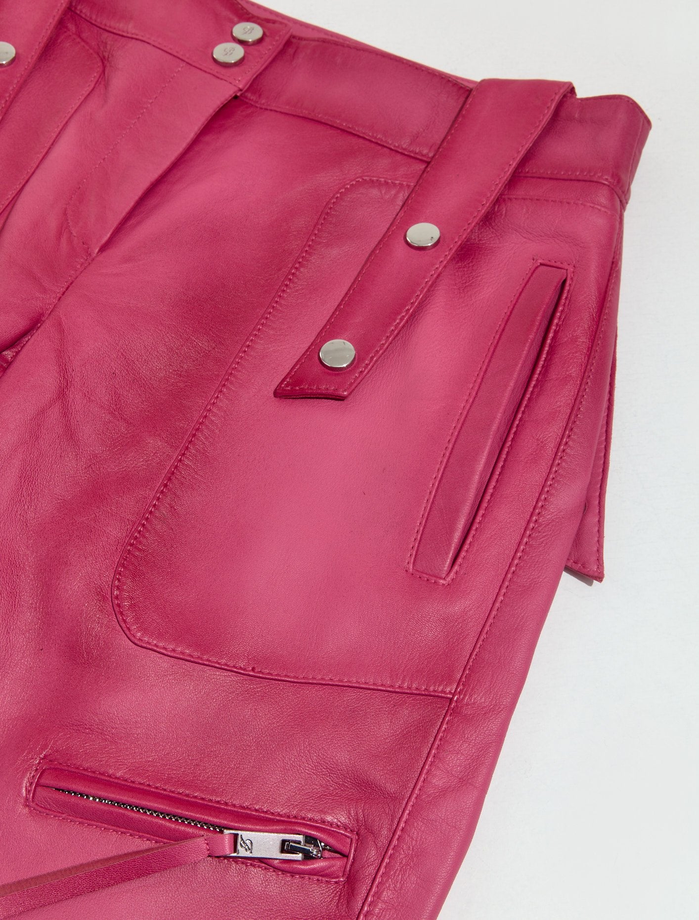 Leather Cargo Pants in Fuxia