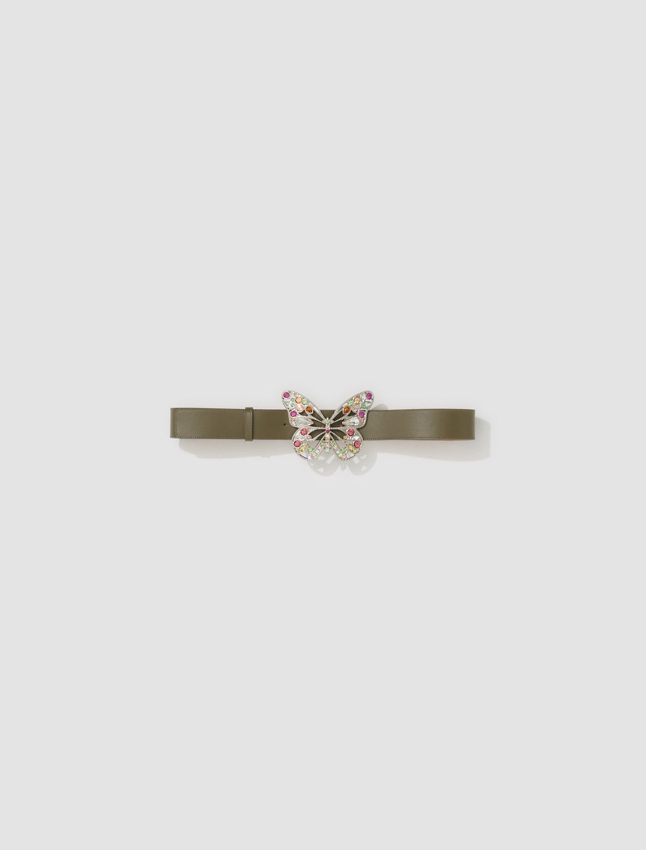 Leather Belt with Butterfly Buckle in Khaki