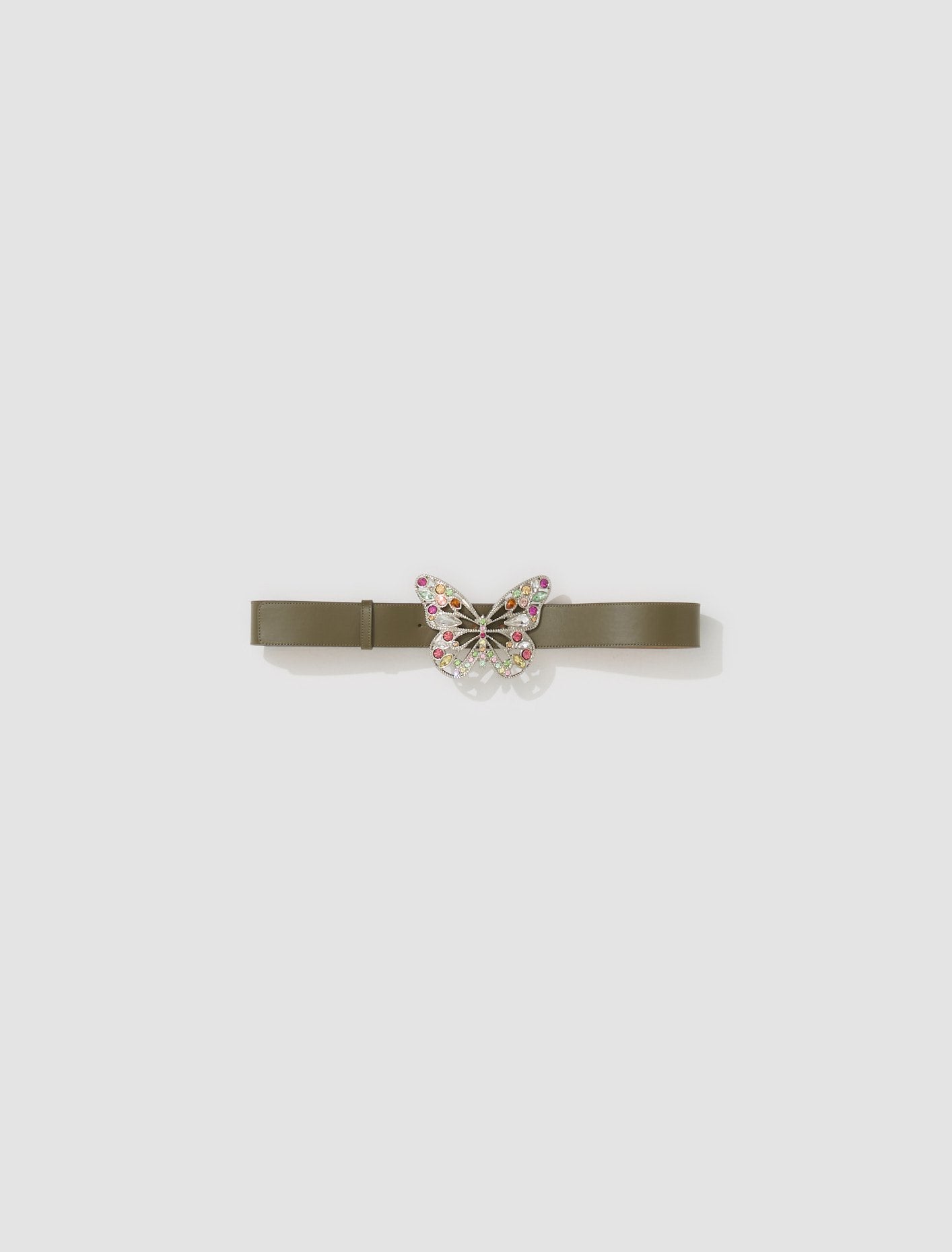 Leather Belt with Butterfly Buckle in Khaki