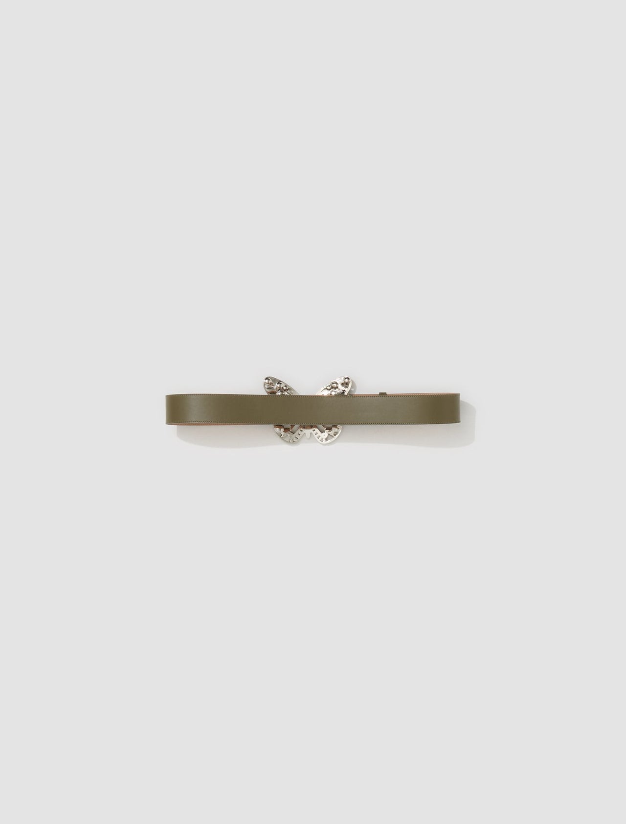 Leather Belt with Butterfly Buckle in Khaki