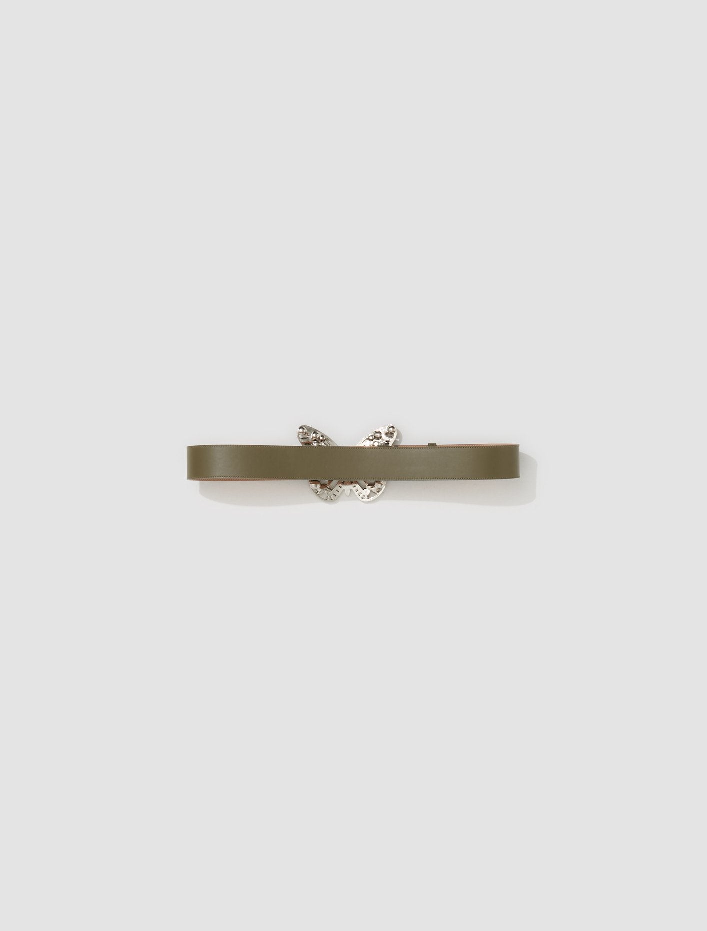 Leather Belt with Butterfly Buckle in Khaki