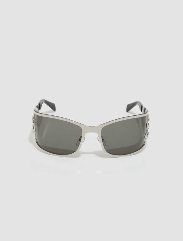 Metal Wrap-Around Sunglasses in Carbon Silver