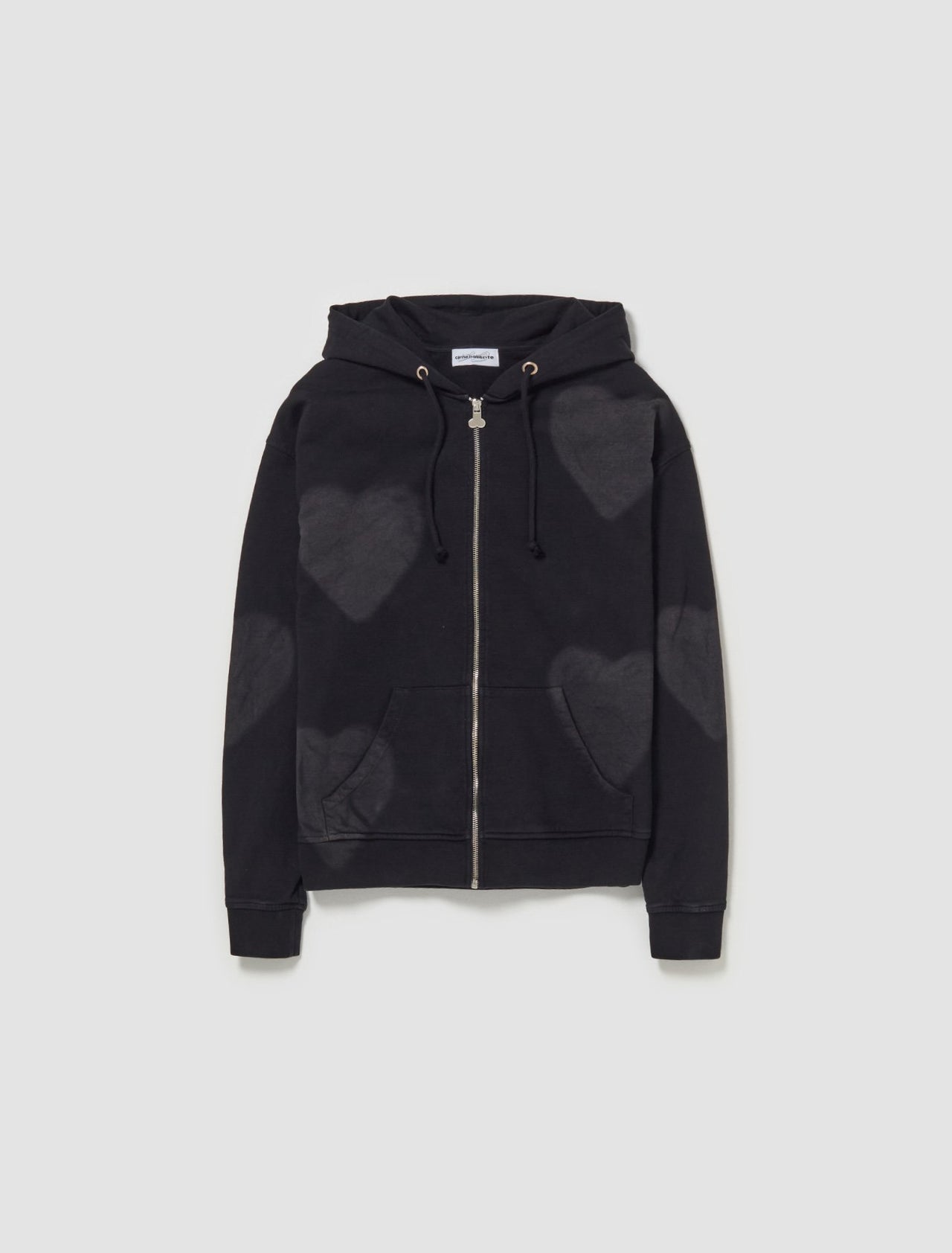 Heart Impact Zip-Up Hoodie in Washed Black