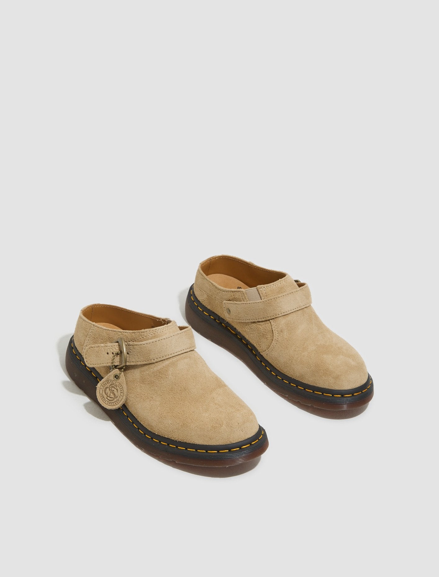 Isham Desert Oasis Suede Mules in Parchment Beige