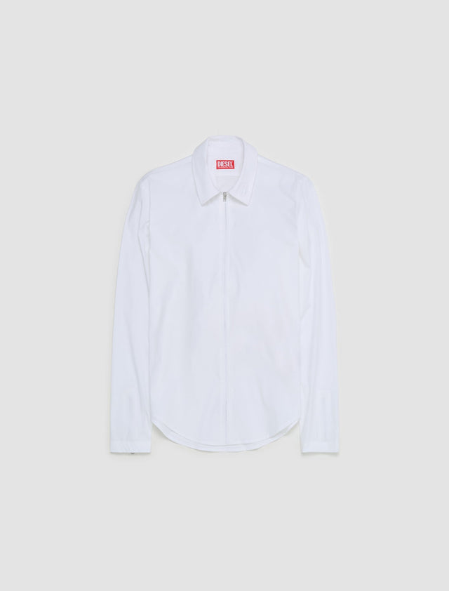 Zip-Up Shirt with Logo Embroidery in White