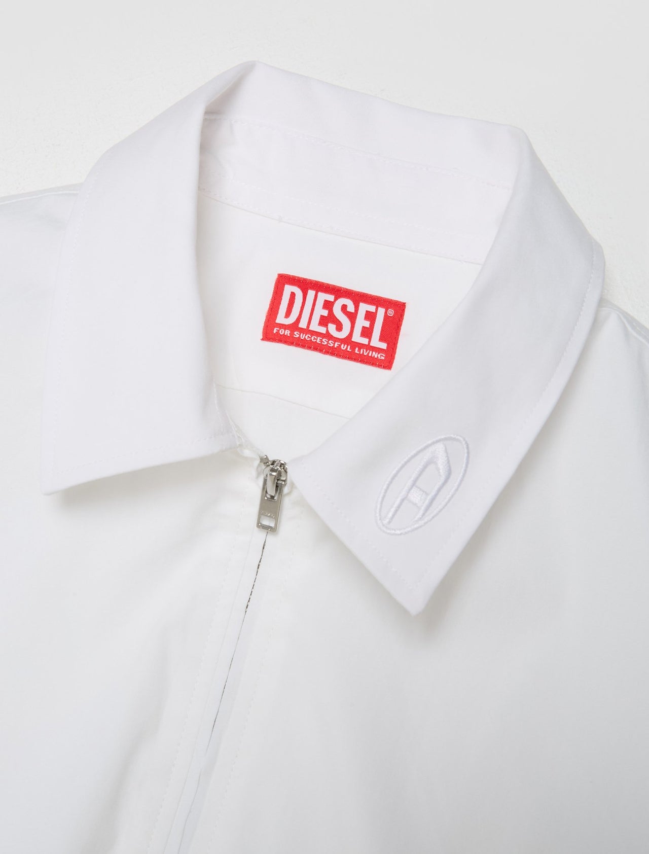 Zip-Up Shirt with Logo Embroidery in White