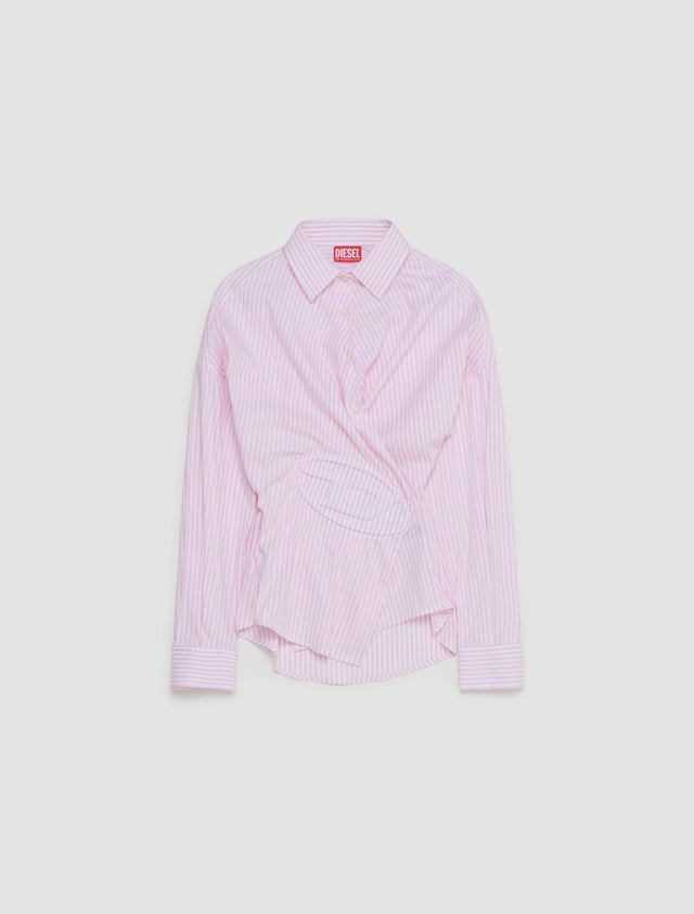 Striped Wrap Shirt with Embossed Logo in Face Powder