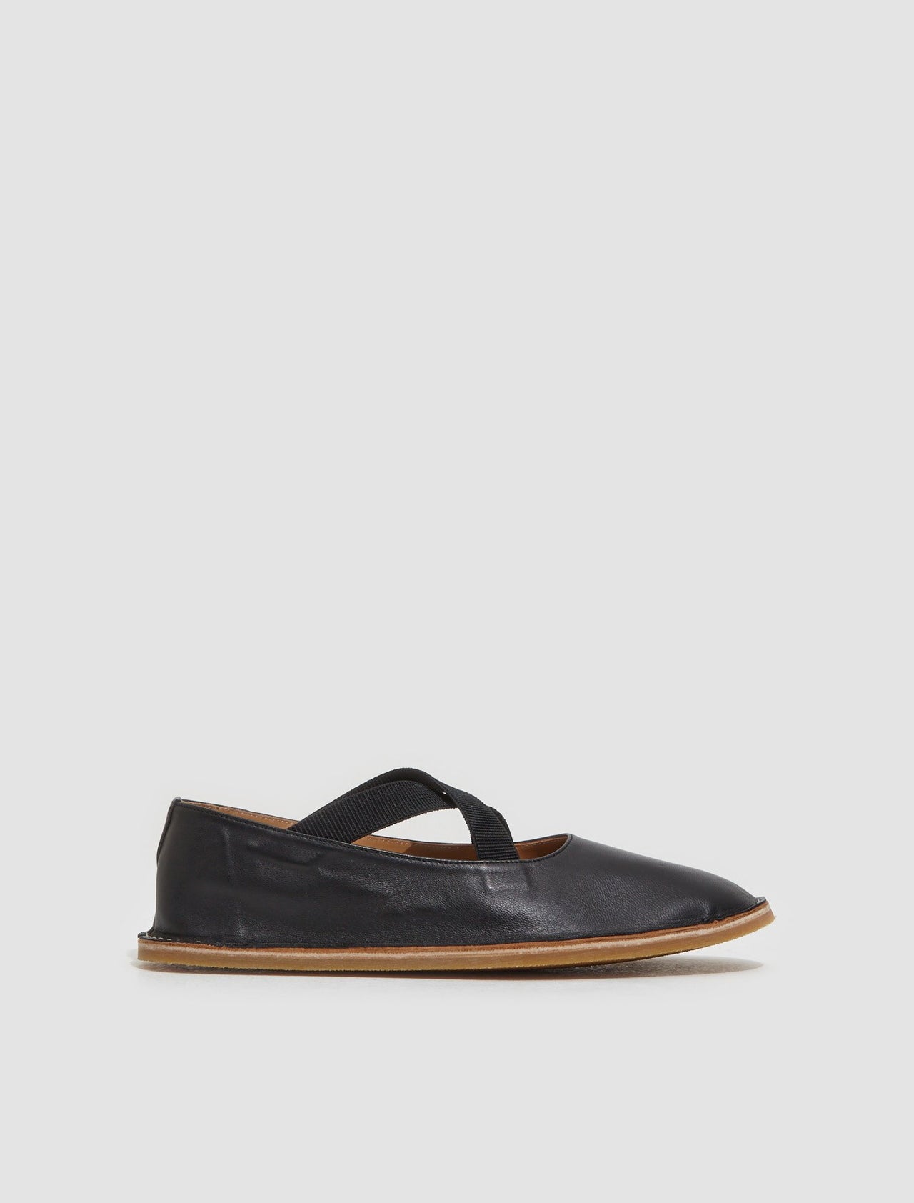 Leather Strap Flats in Black