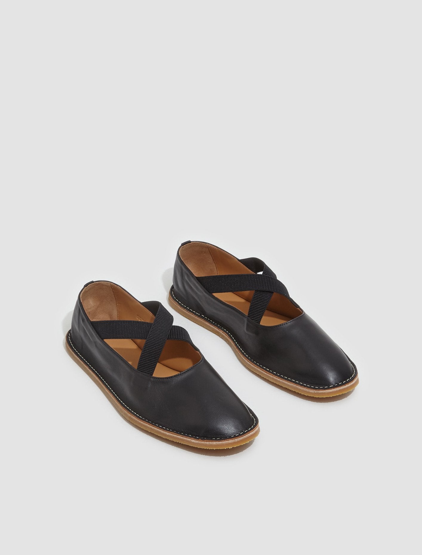 Leather Strap Flats in Black