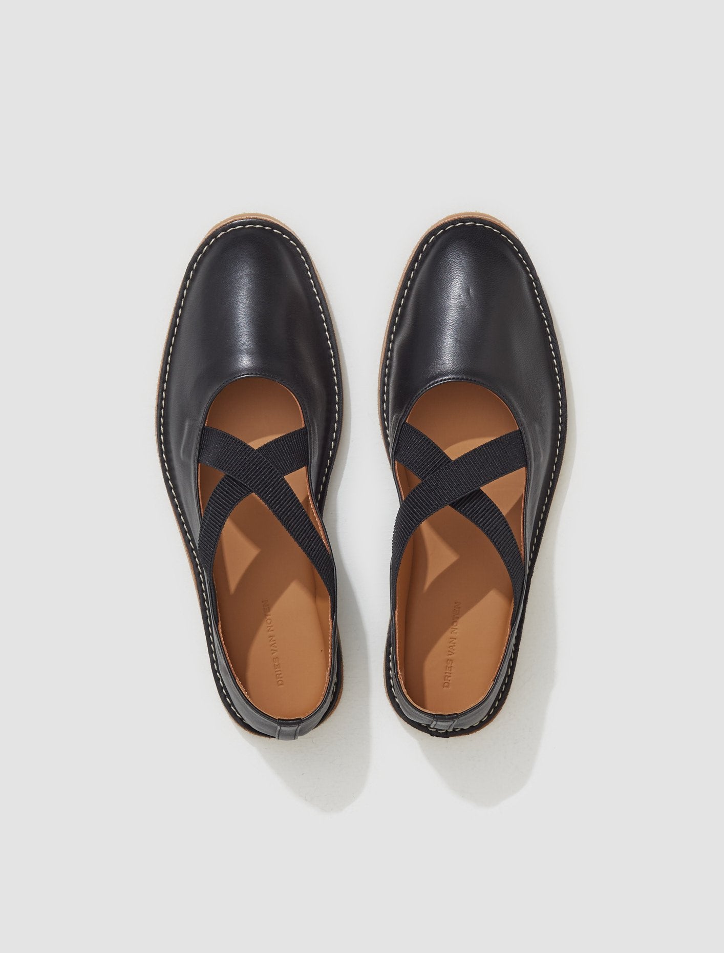 Leather Strap Flats in Black