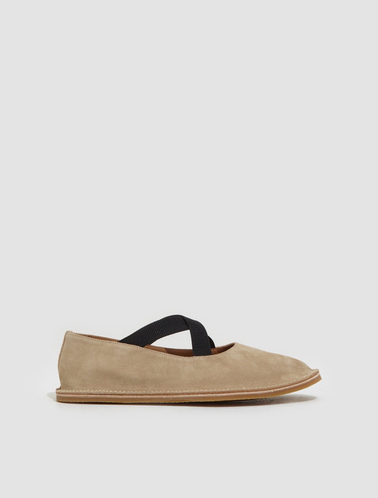 Leather Strap Flats in Beige