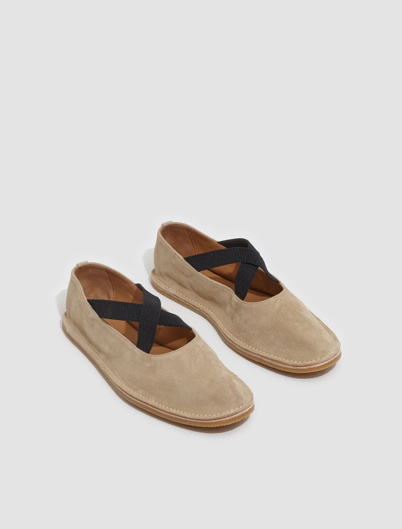 Leather Strap Flats in Beige