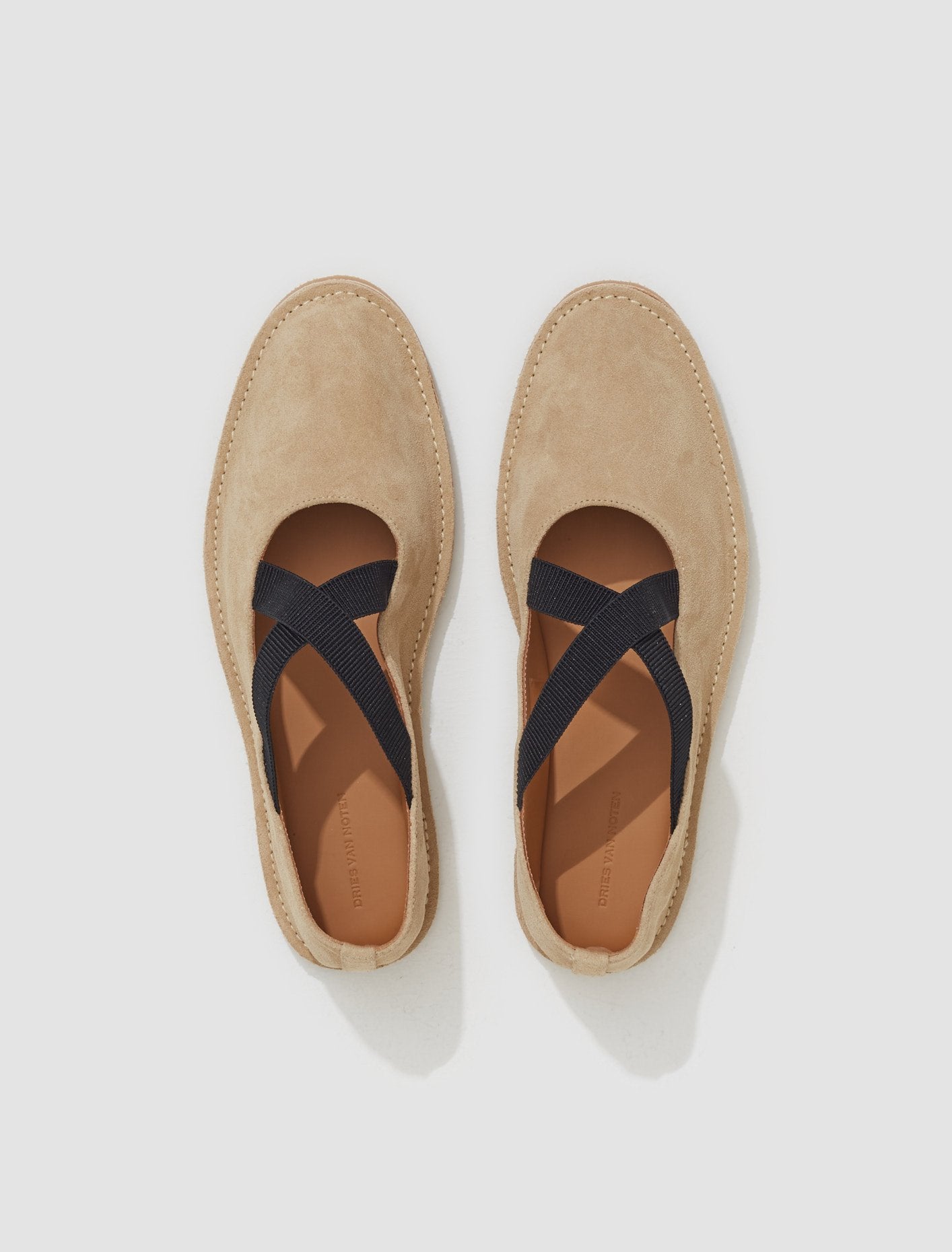 Leather Strap Flats in Beige