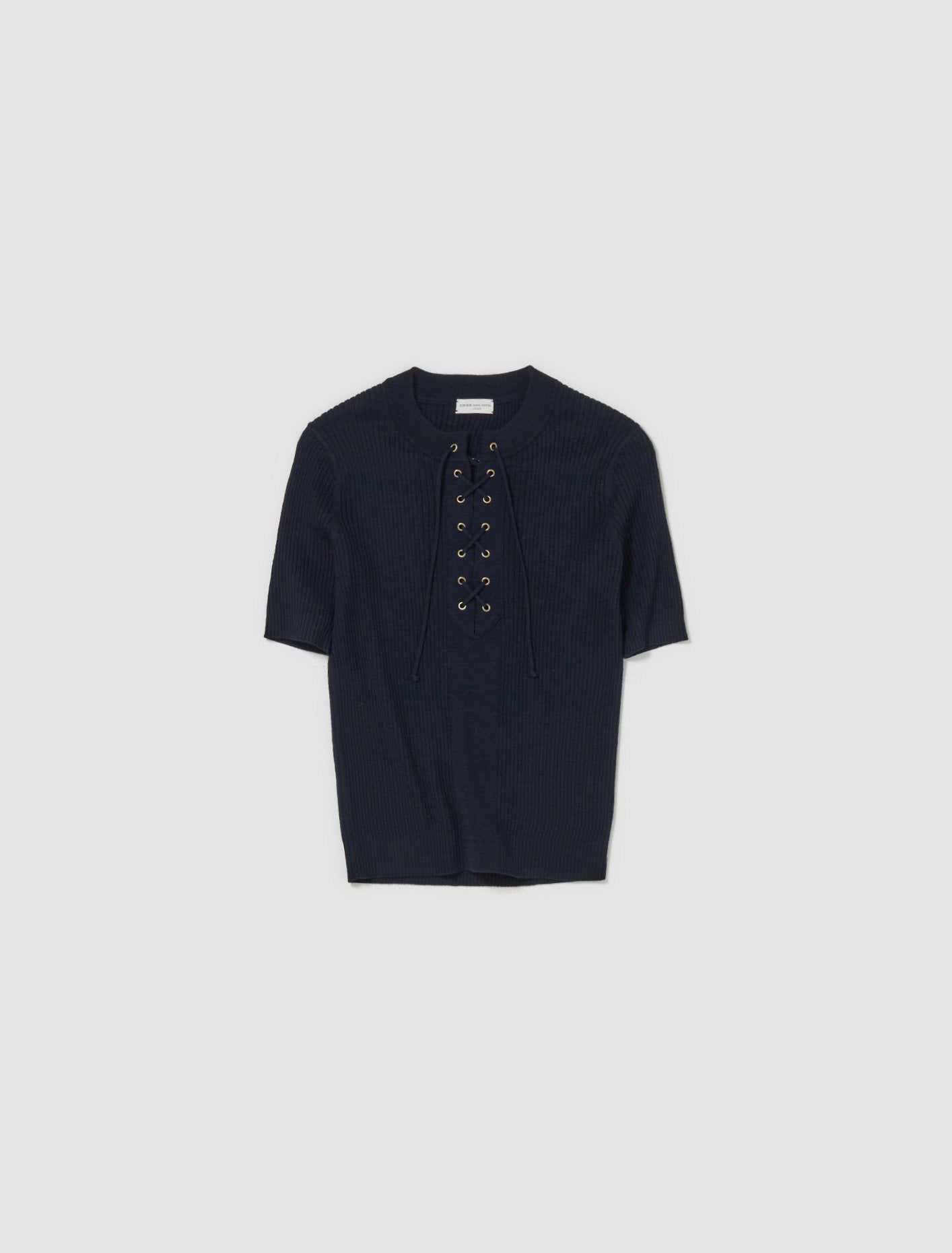 Taru Lace-Up T-Shirt in Navy