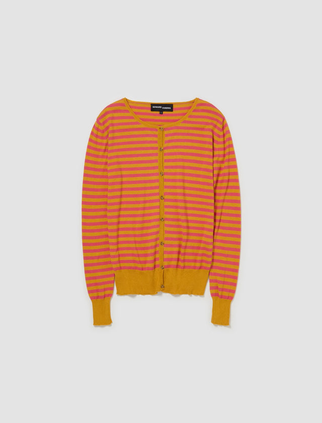 Punk Stripe Cardigan in Curry & Pink