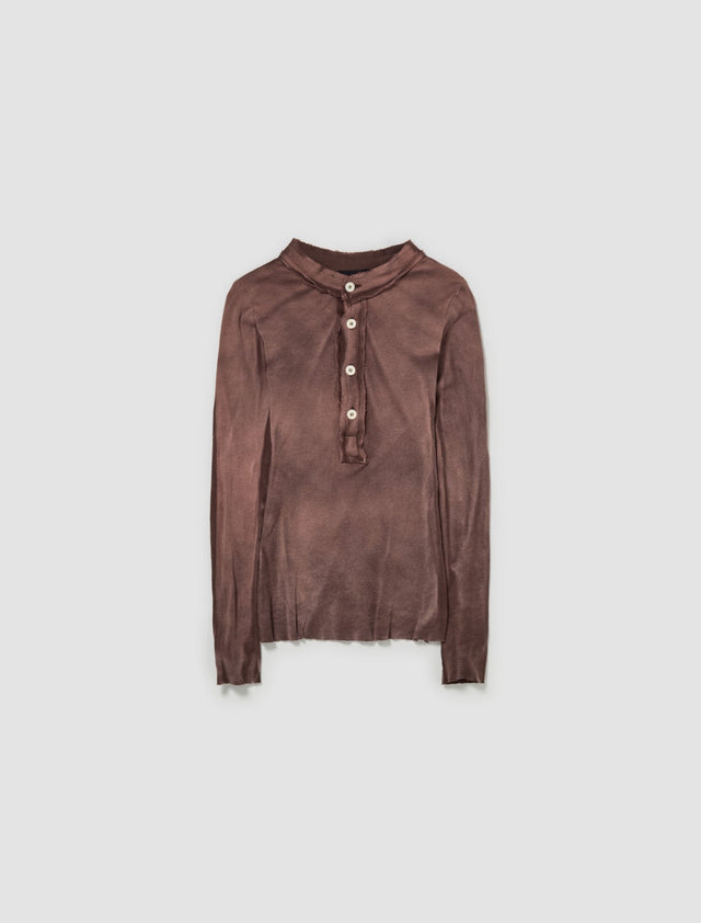 Raw Stack Long Sleeve Henley T-Shirt in Washed Brown