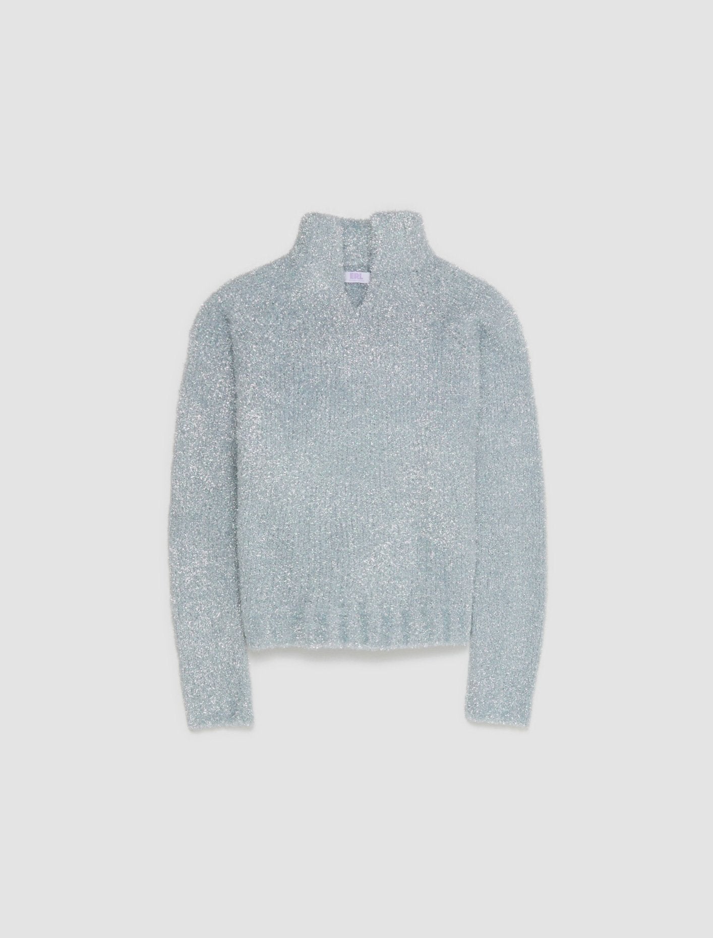 Open Neck Glitter Raglan Knit Pullover in Silver