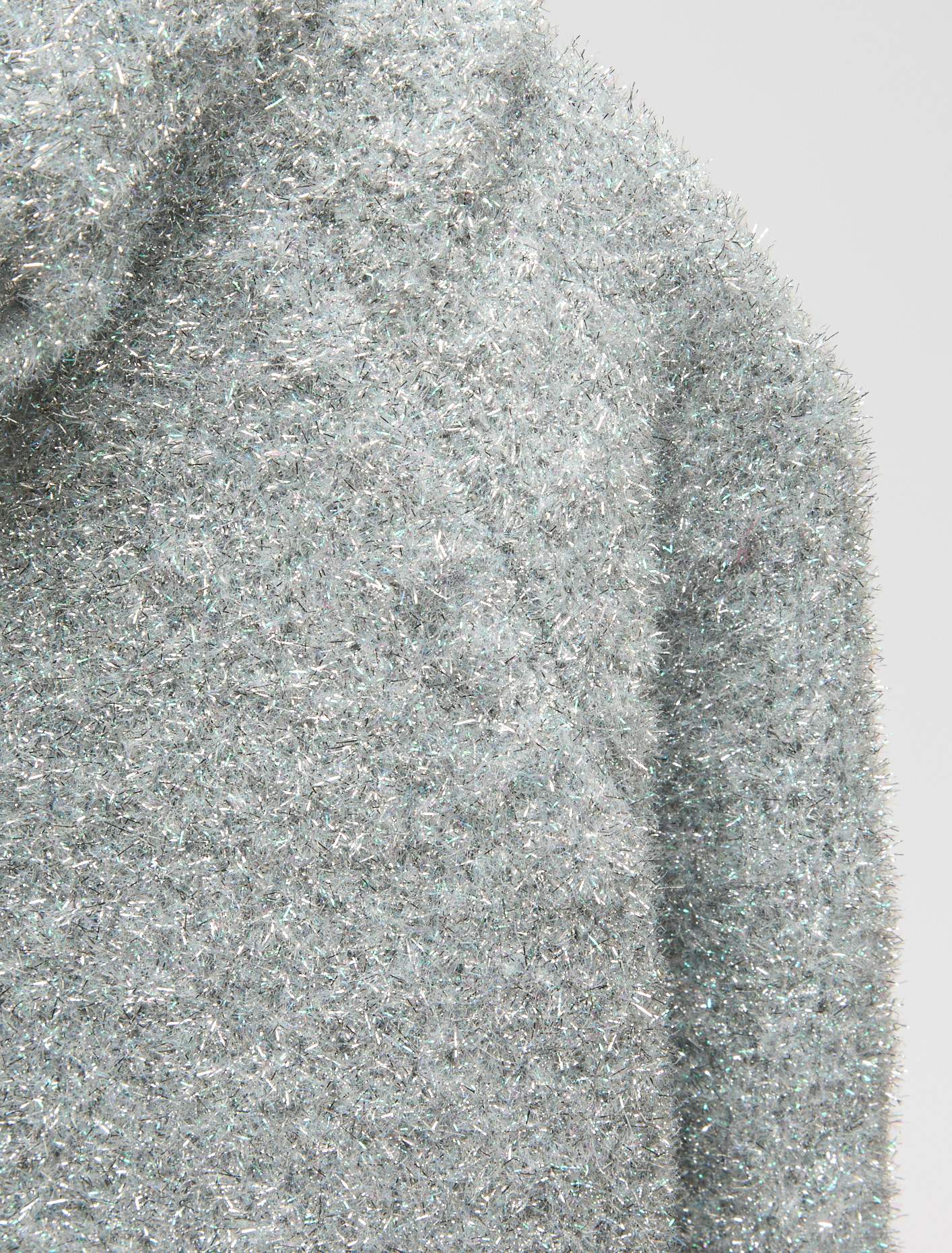 Open Neck Glitter Raglan Knit Pullover in Silver