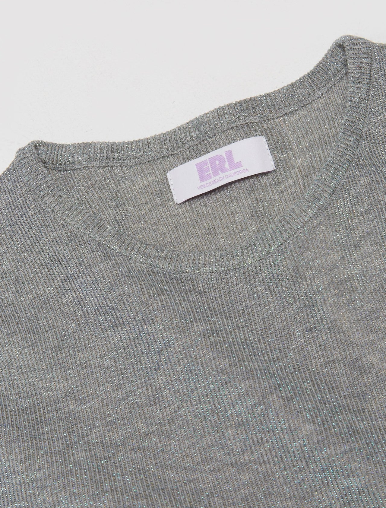 Tight Long Sleeve Shirt with Lurex Knit in Iridescent Grey