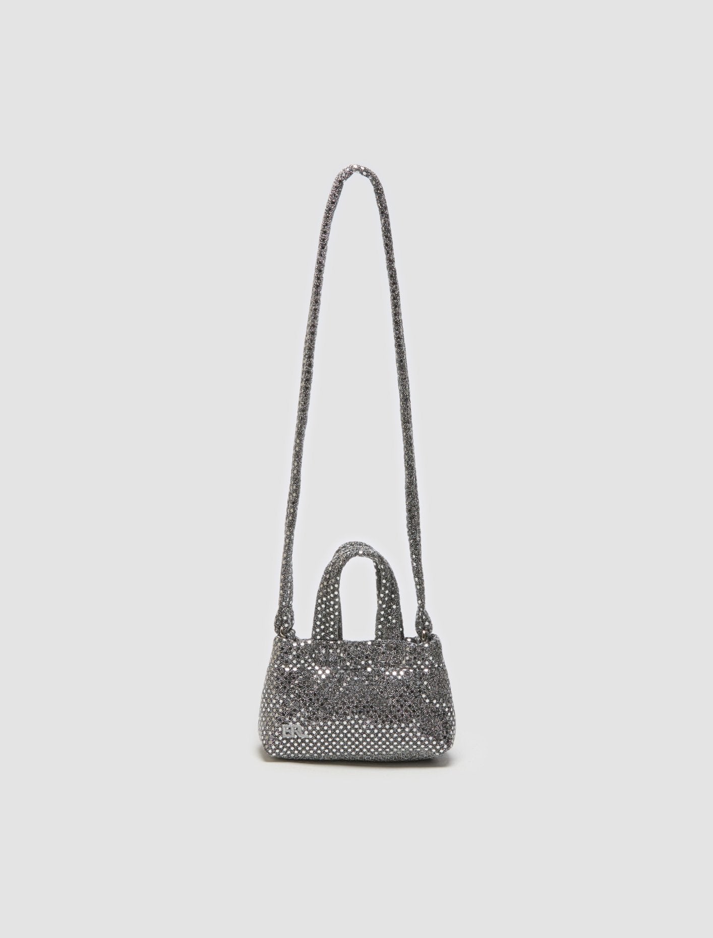 Mini Woven Sequins Puffer Bag in Silver