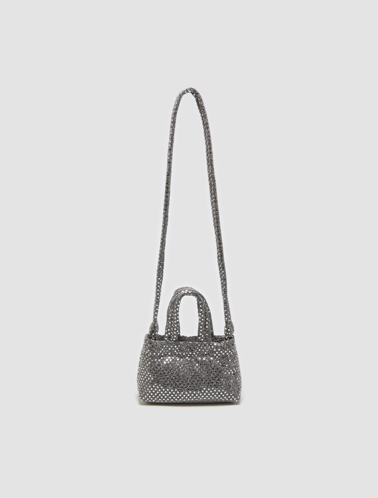 Mini Woven Sequins Puffer Bag in Silver