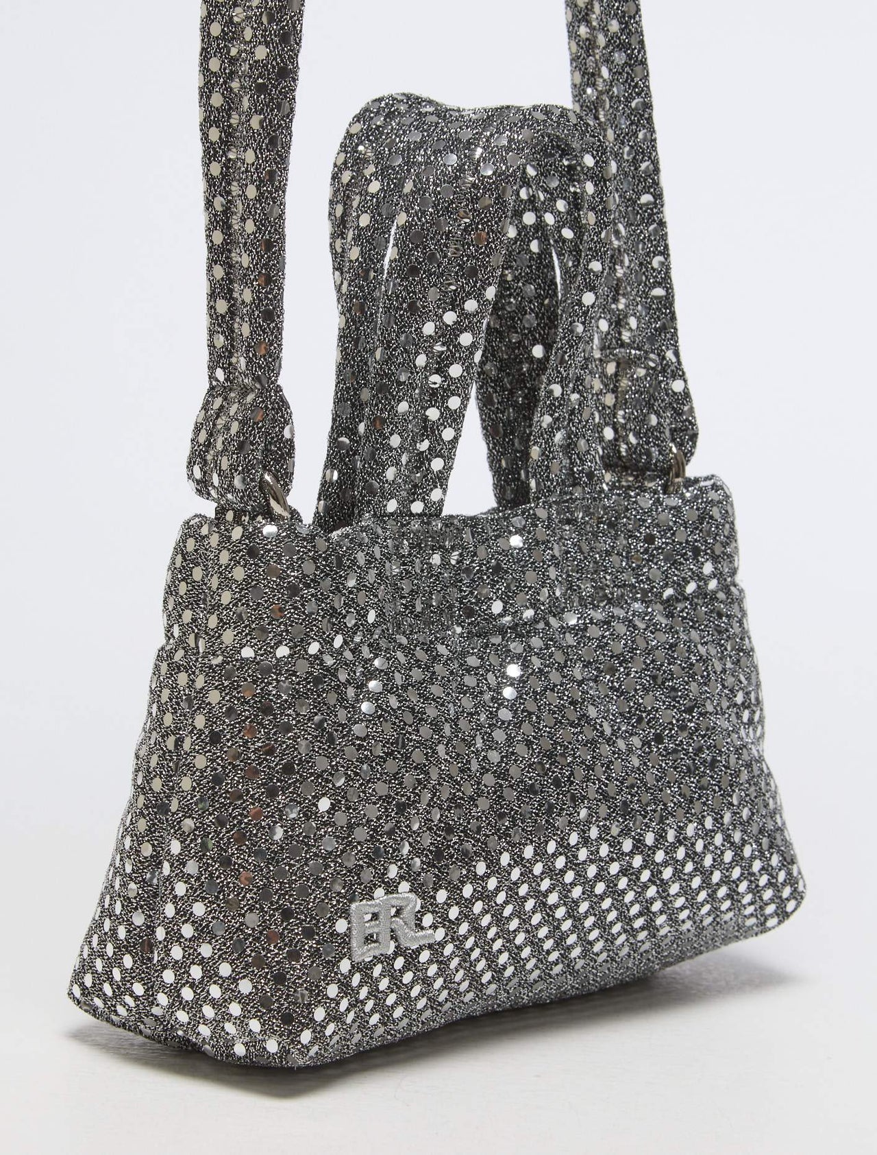 Mini Woven Sequins Puffer Bag in Silver