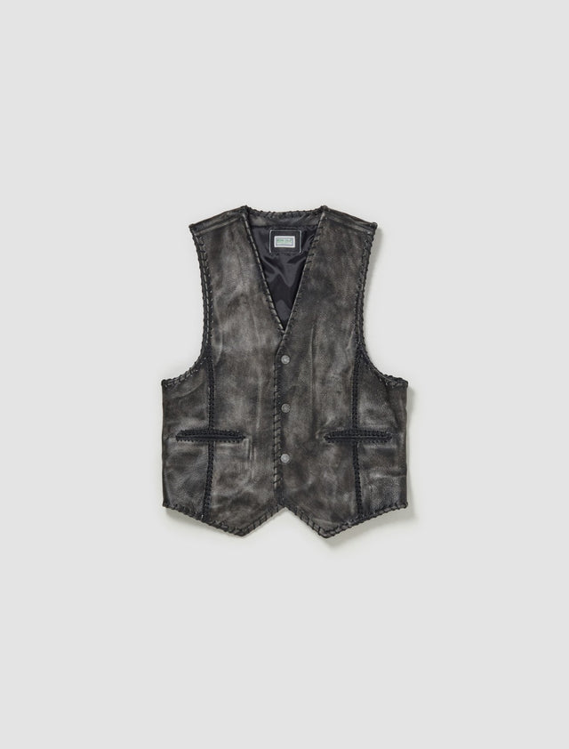Leather Vest in Jet Black