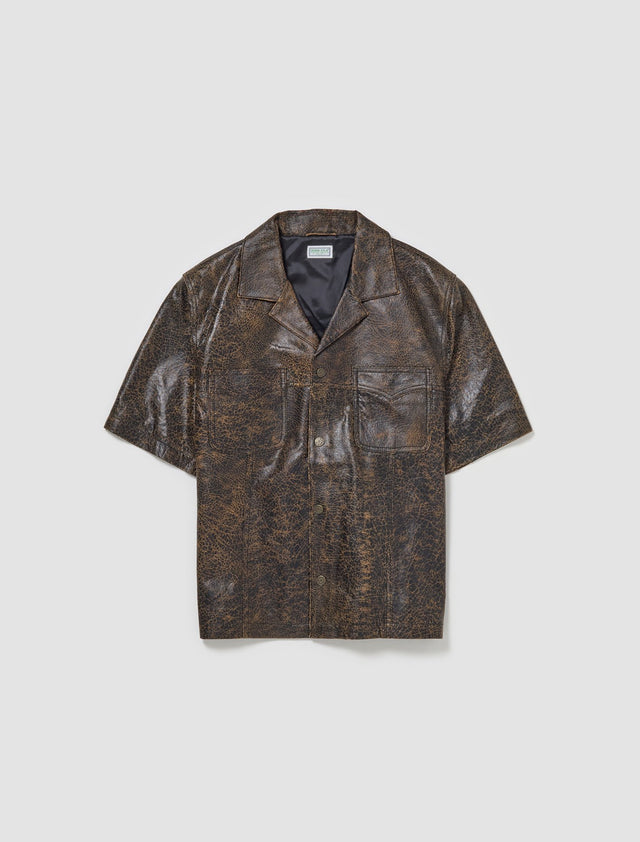 Leather Camp Shirt in Amos Brown