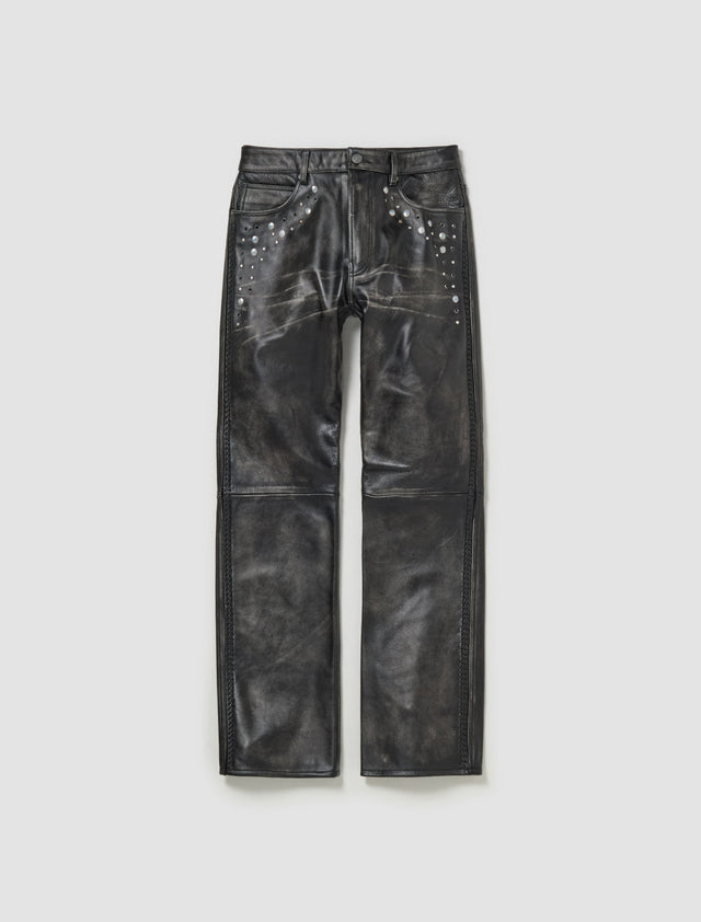 Leather Flare Pants in Jet Black