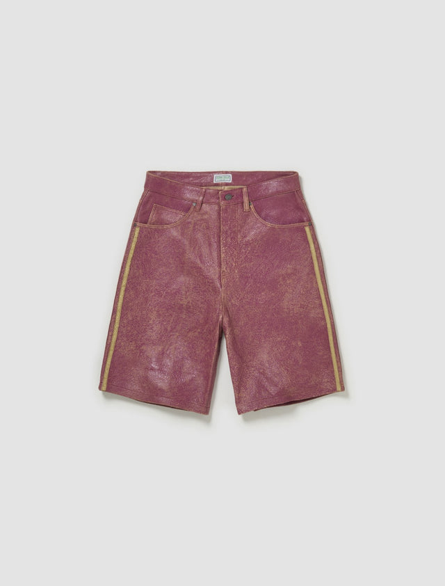 Crackle Leather Shorts in Distressed Damson