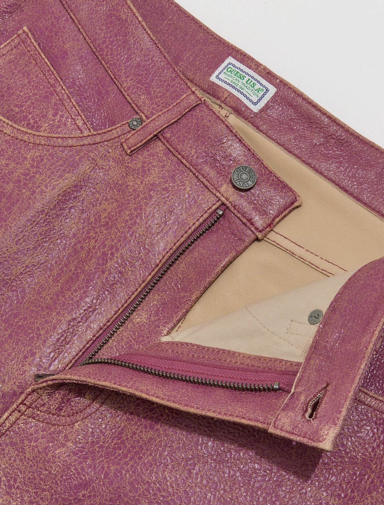 Crackle Leather Shorts in Distressed Damson