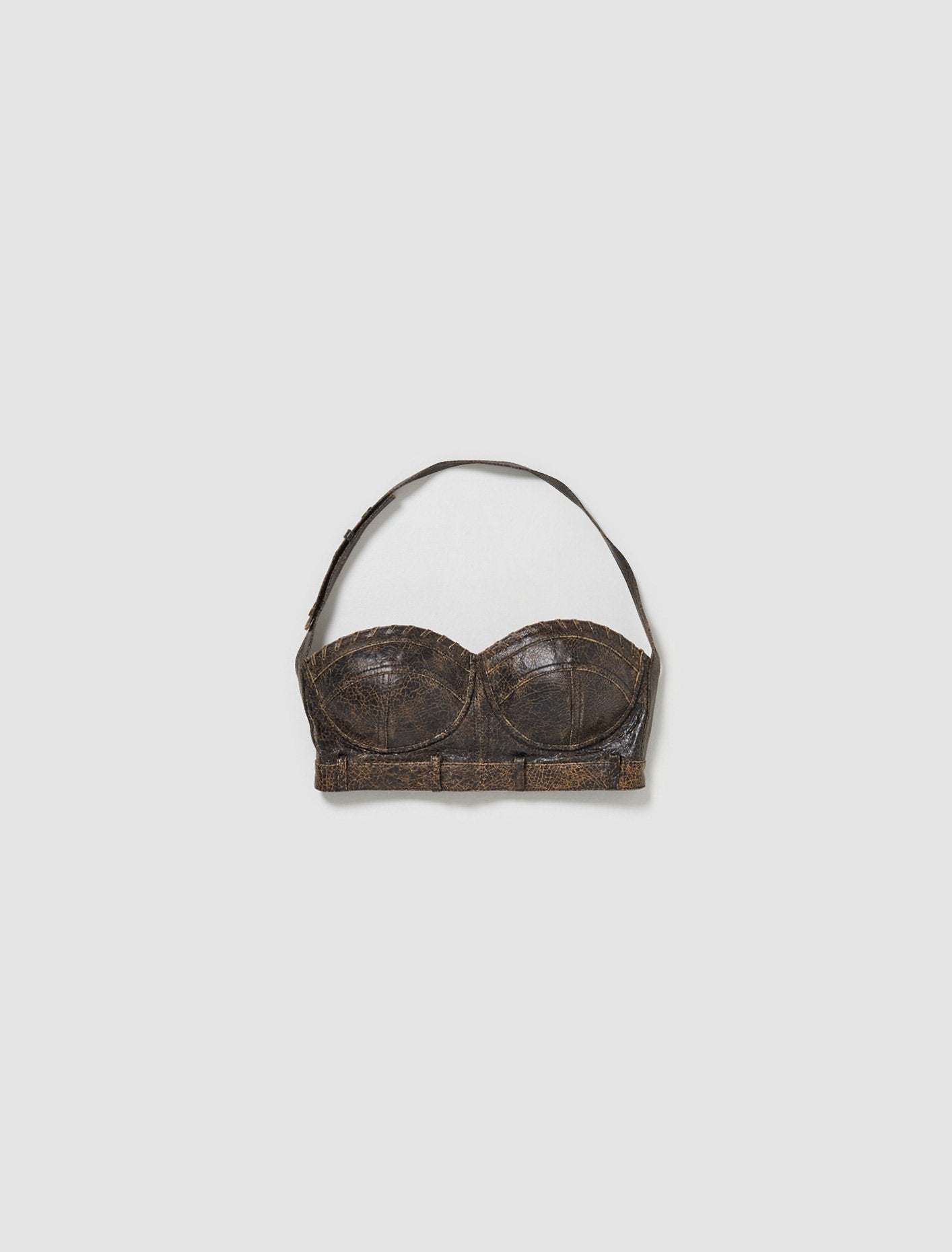 Crackle Leather Bra in Amos Brown