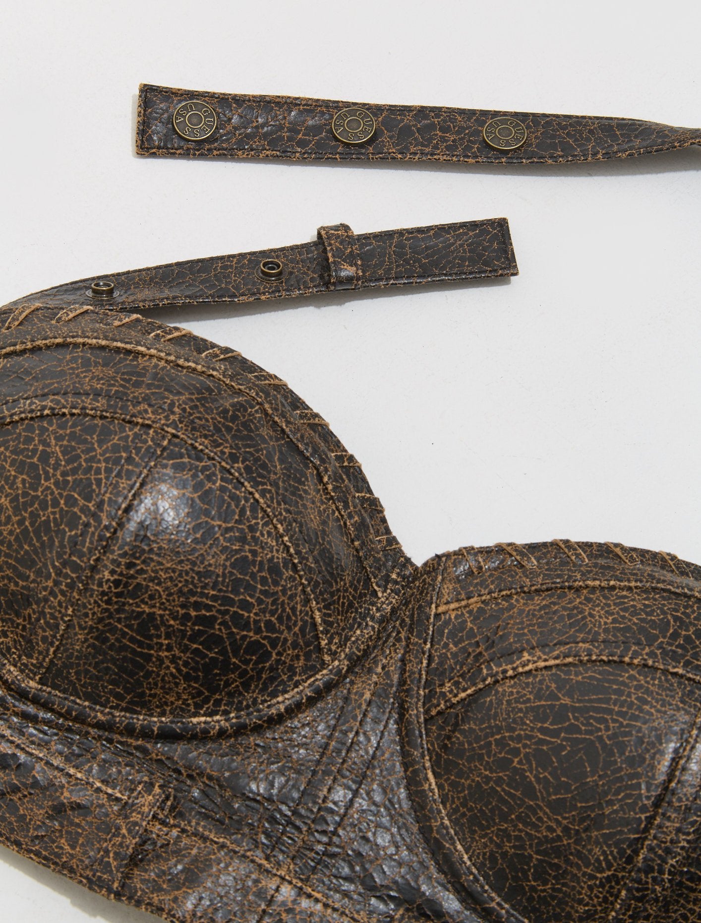 Crackle Leather Bra in Amos Brown